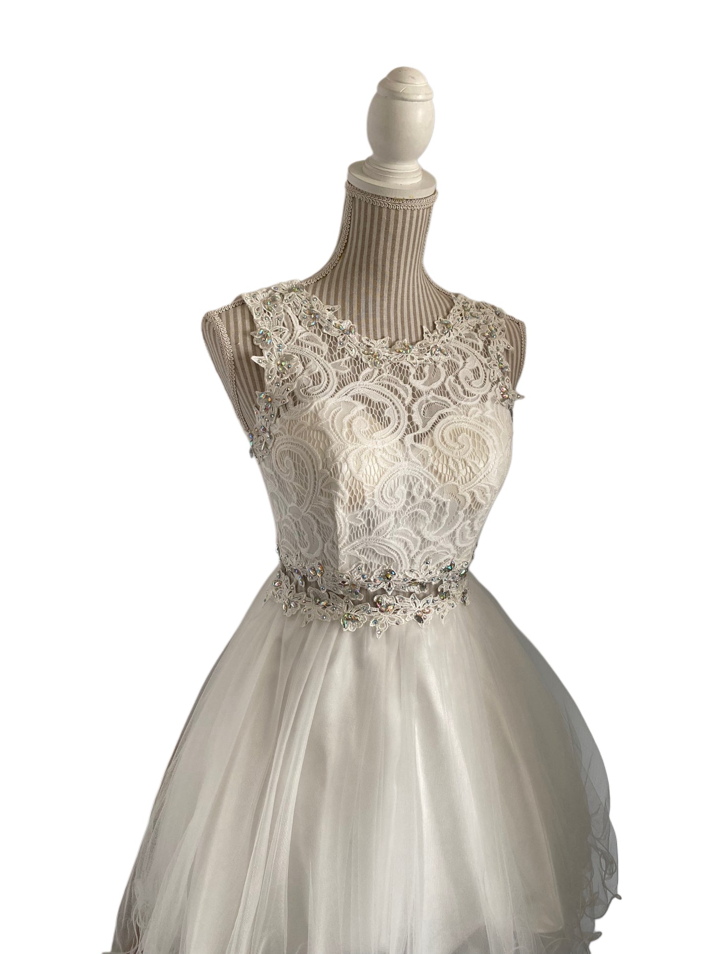 Petite robe funky, 2 eme robe mariage ou bouquetiere junior, xsmall, tulle et dentelle, white
