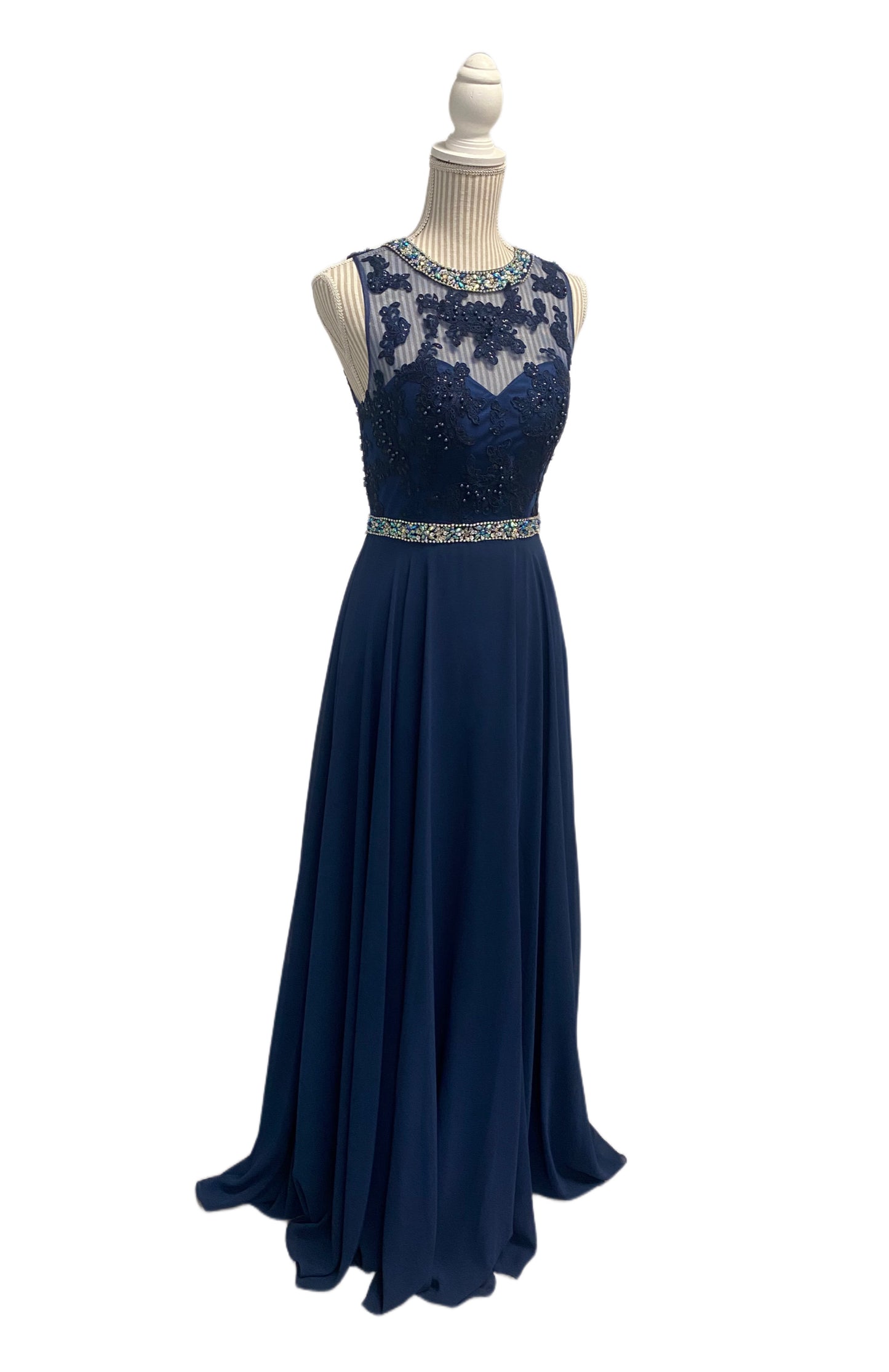 Robe haut de perles, cristaux et dentelle et jupe de voile - small - Navy