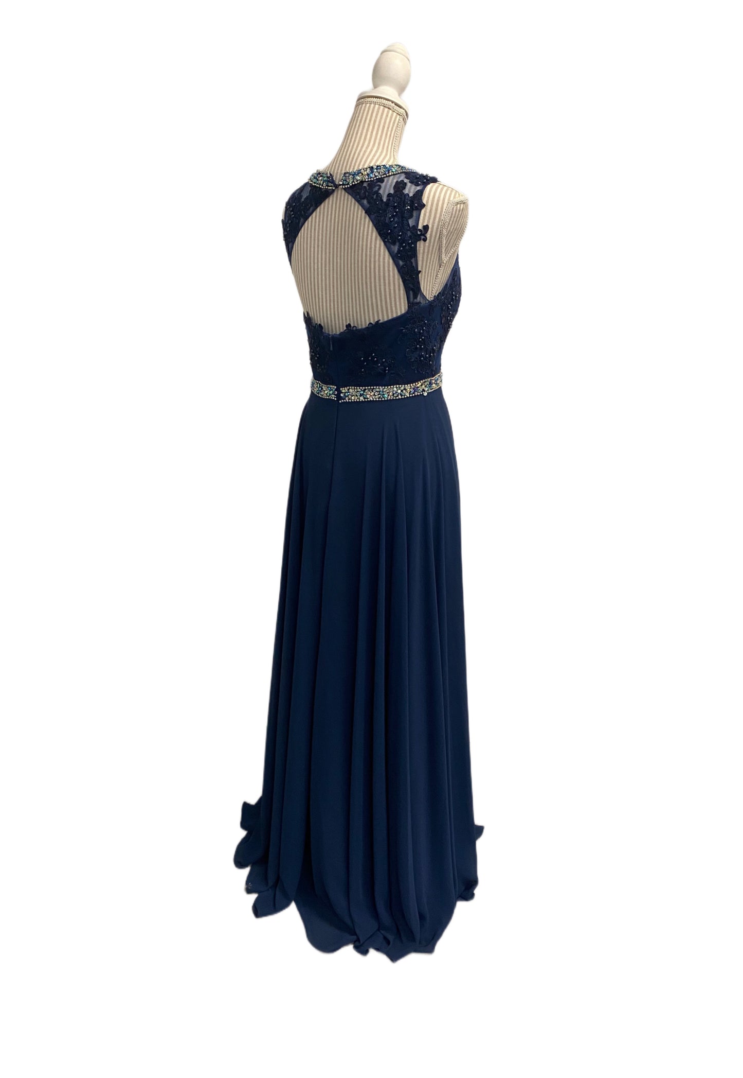 Robe haut de perles, cristaux et dentelle et jupe de voile - small - Navy