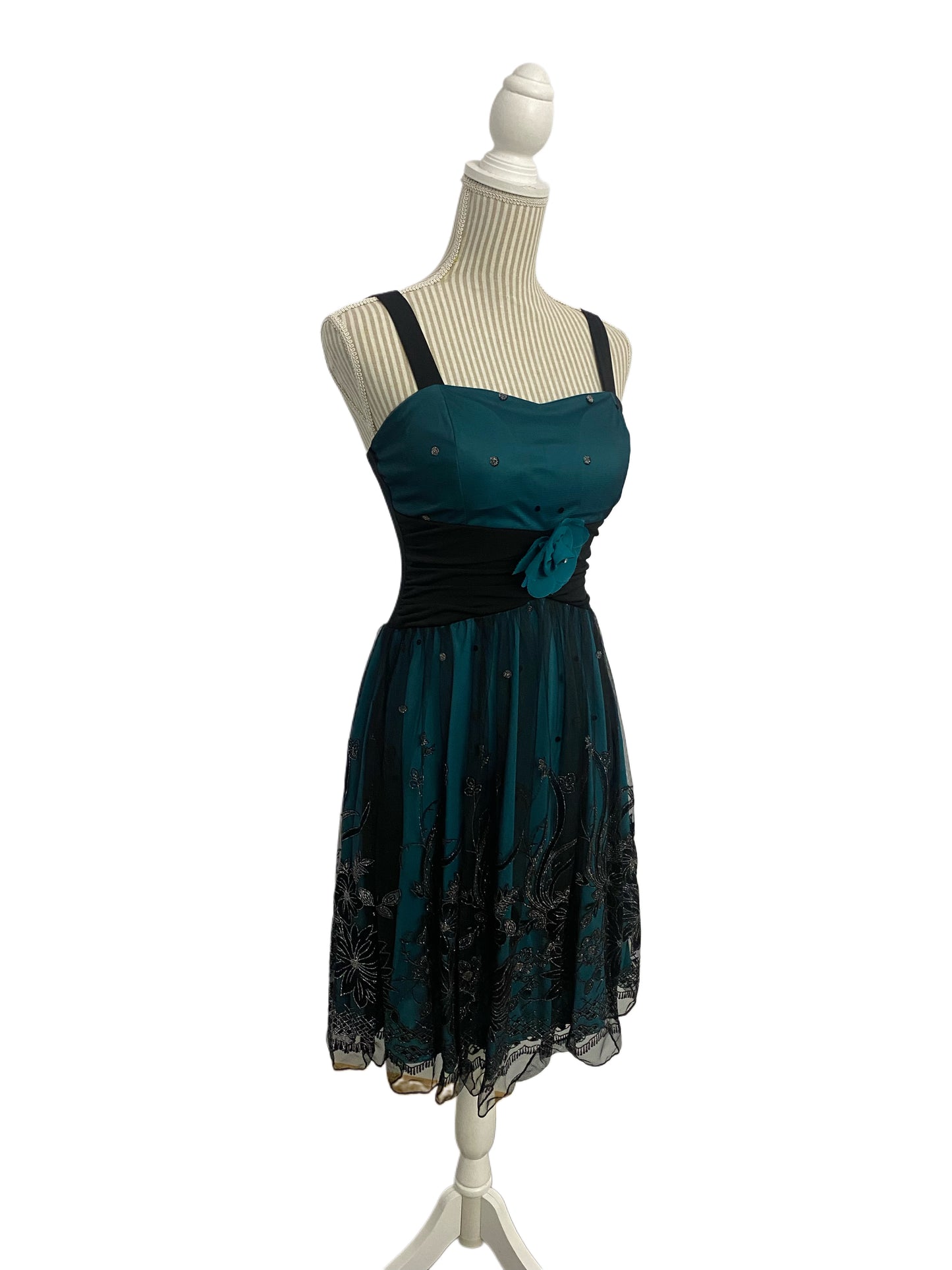 Robe courte - small - noir et emeraude