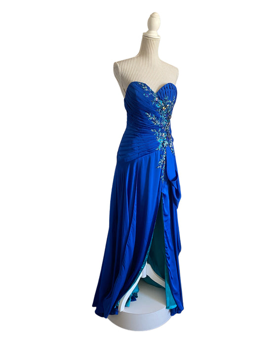 Robe royal et turquoise - 8 ans - faite petite