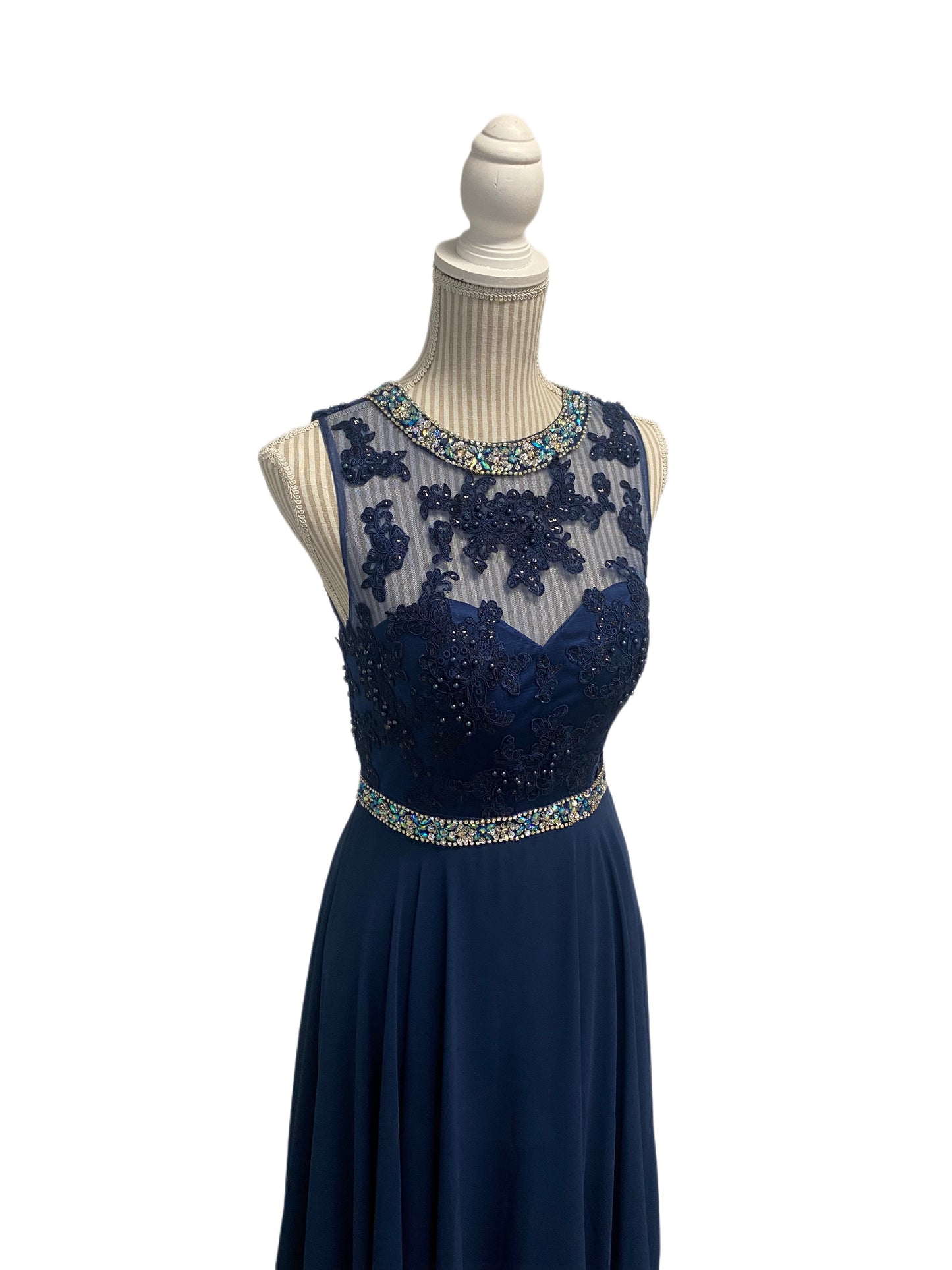 Robe haut de perles, cristaux et dentelle et jupe de voile - small - Navy